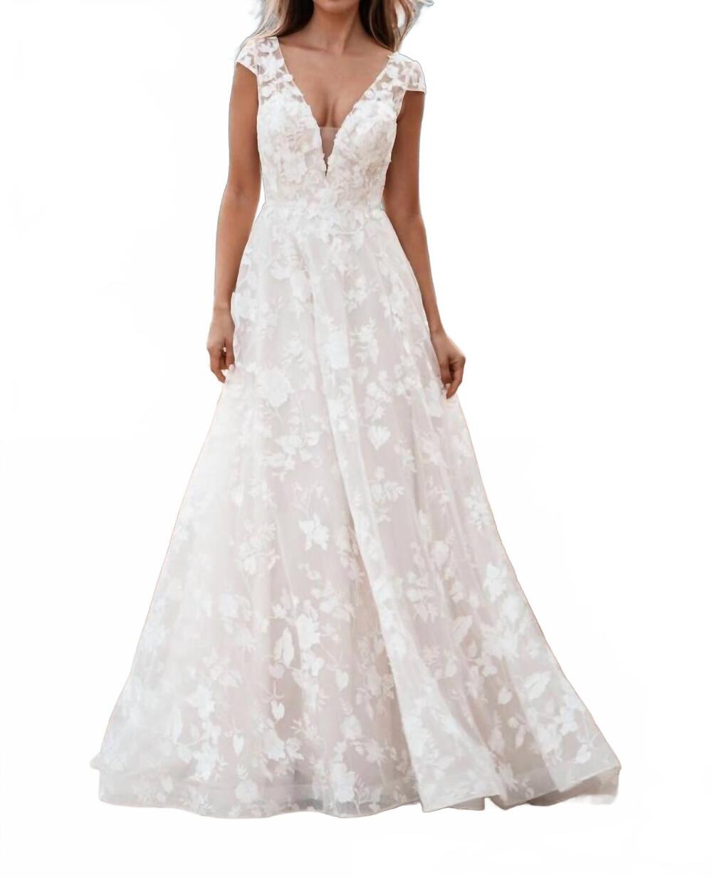 NEW ALLURE BRIDALS floral lace wedding dress in desert/champagne/ivory/nude